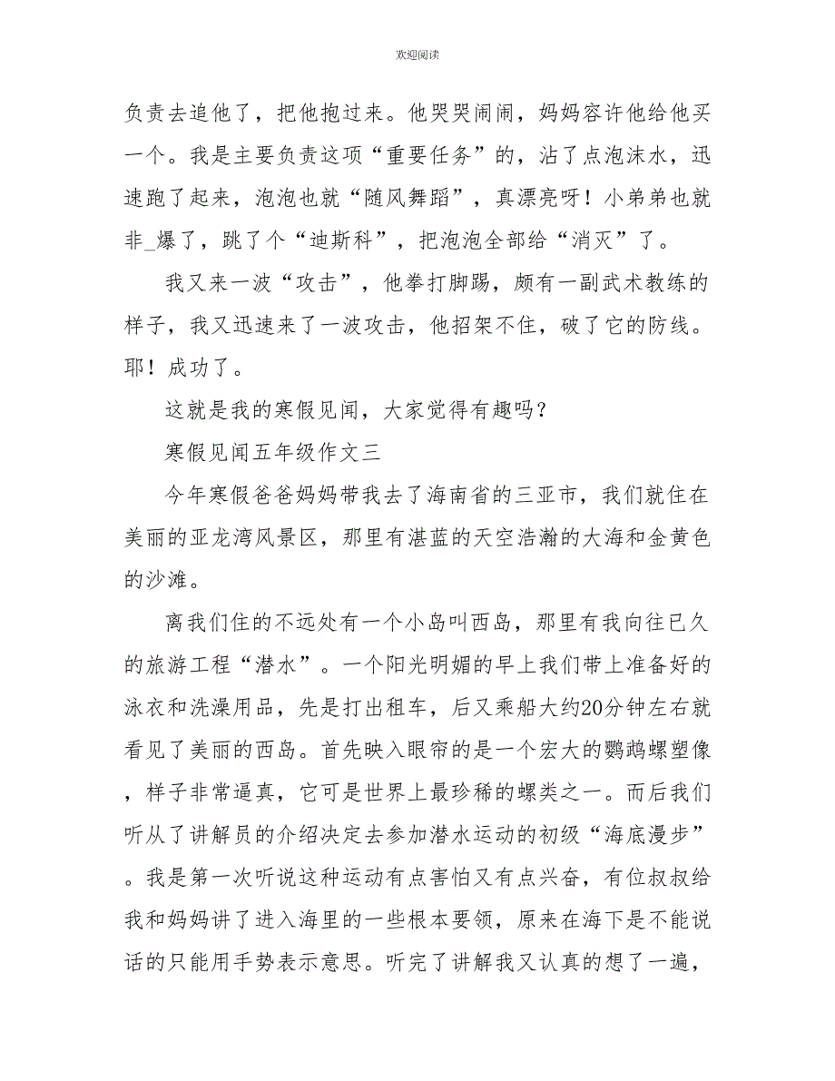 2022寒假见闻五年级作文10篇_第3页