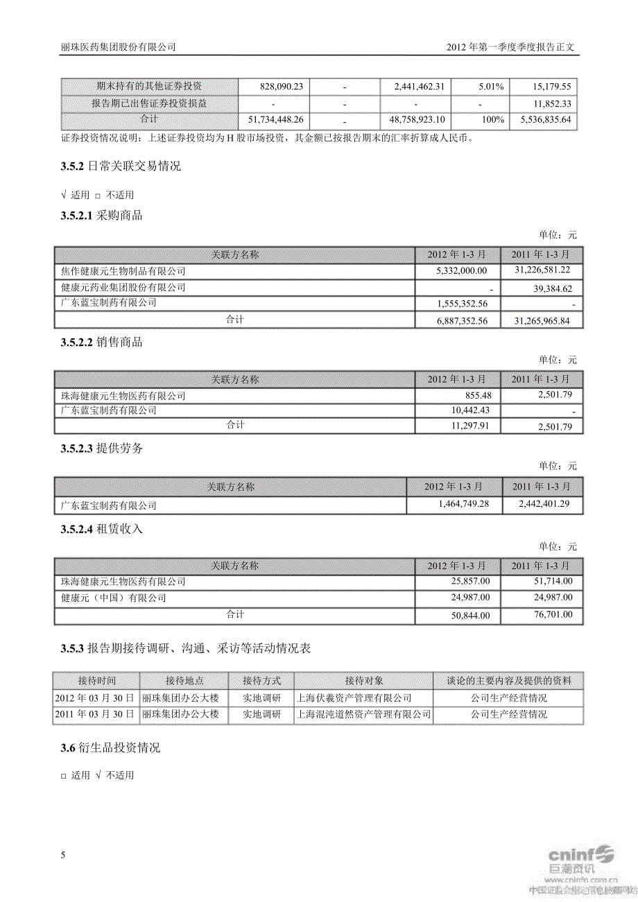 丽珠集团：第一季度报告正文_第5页