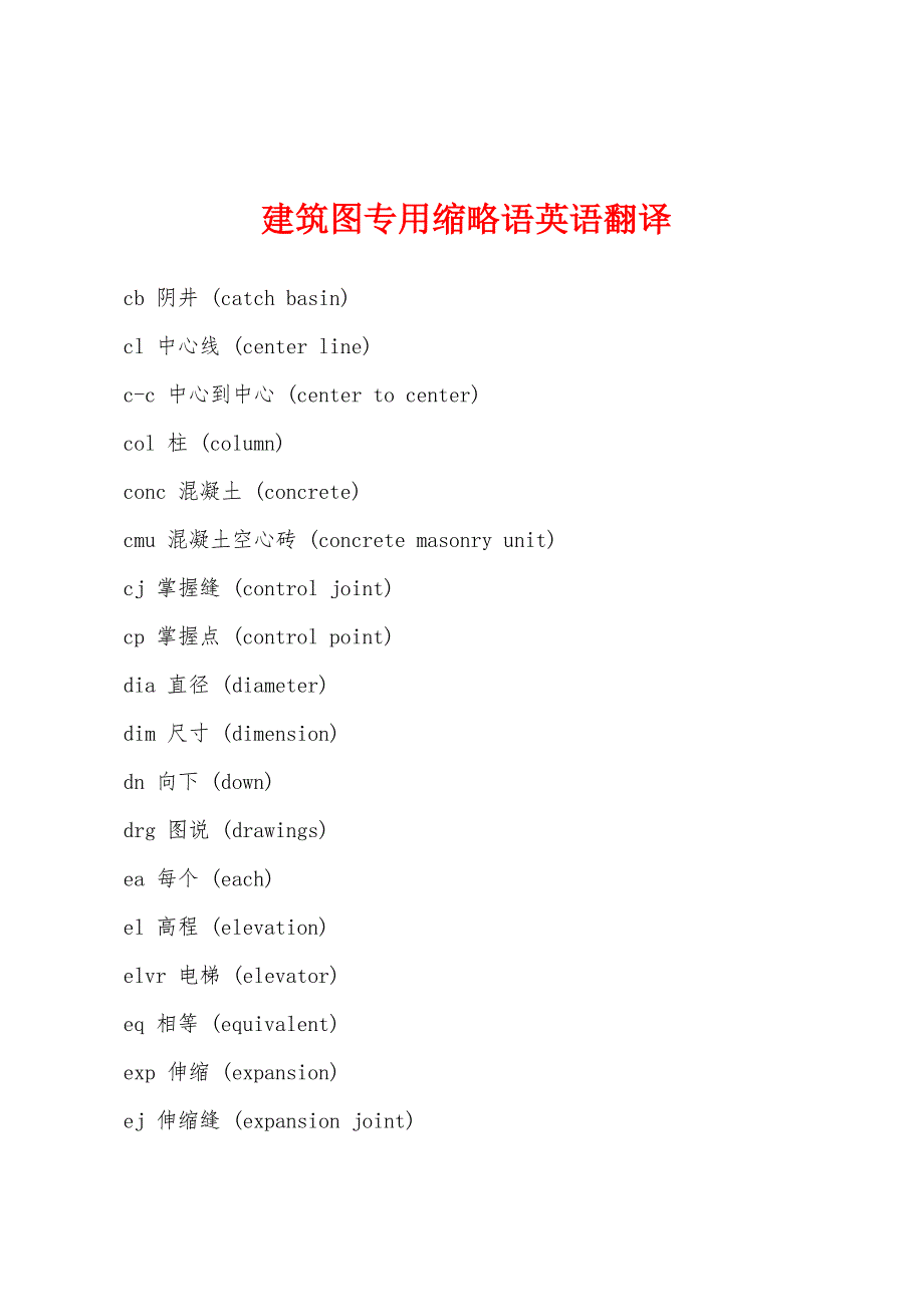 建筑图专用缩略语英语翻译.docx_第1页