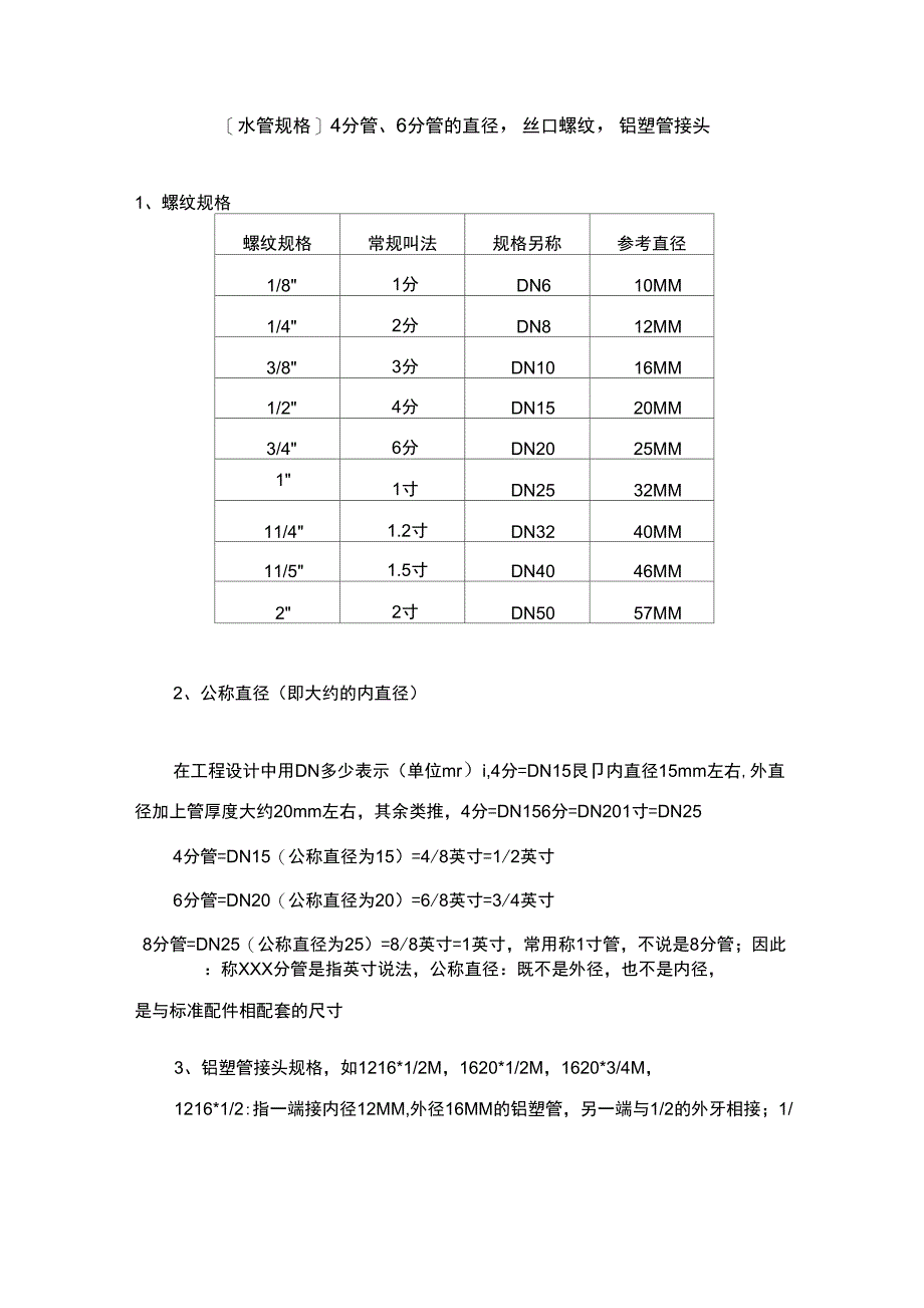 [水管规格]4分管、6分管的直径_第1页