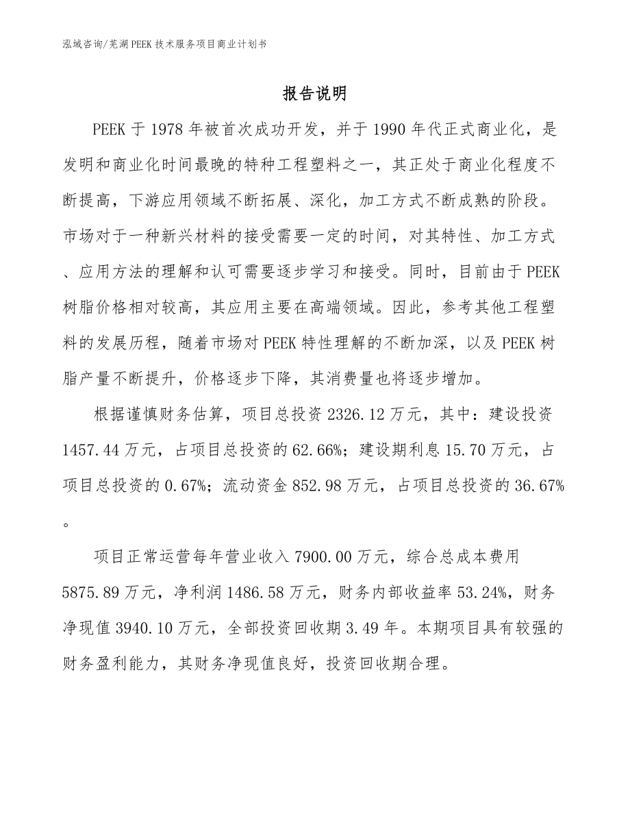 芜湖PEEK技术服务项目商业计划书_参考范文_第2页