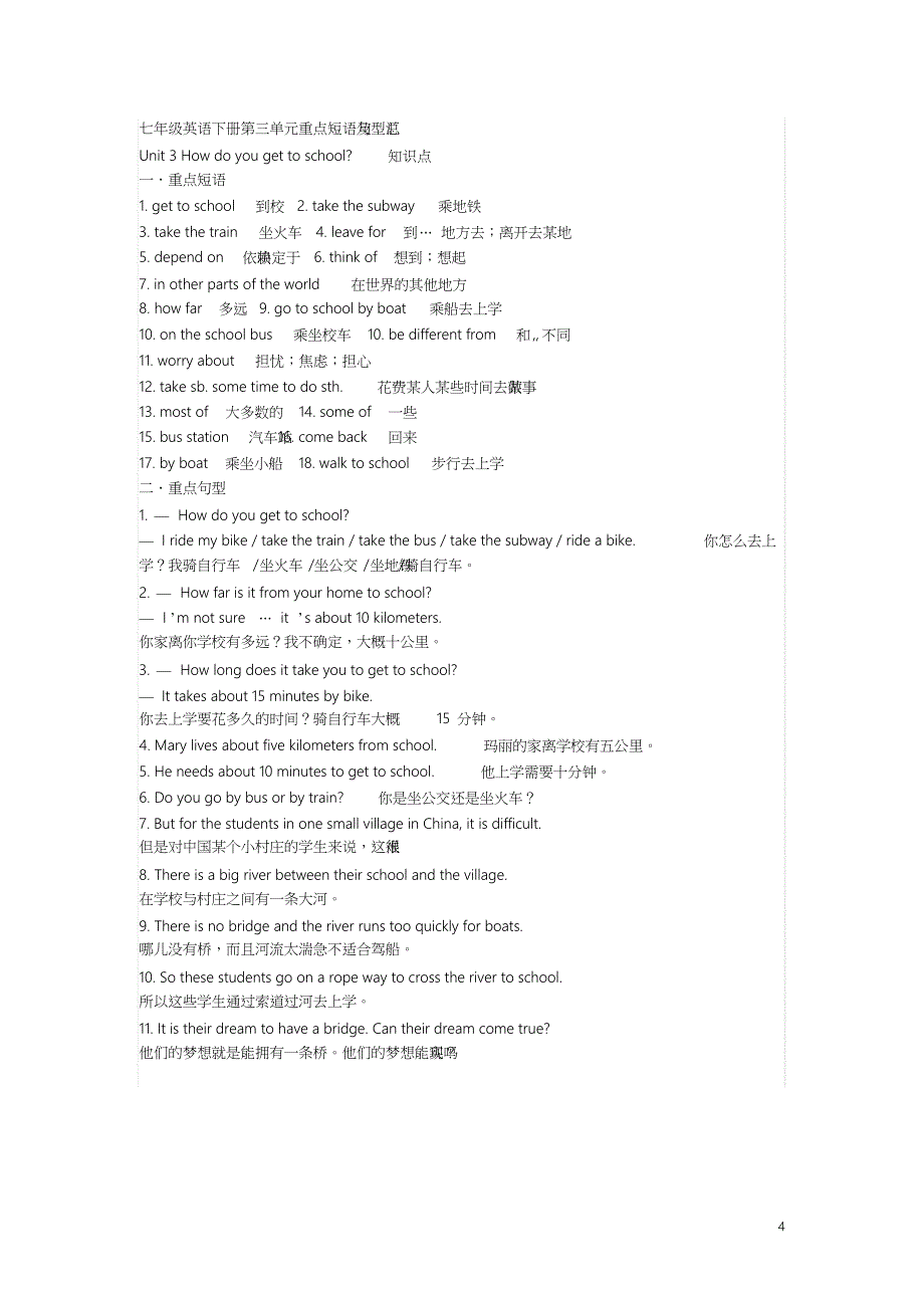 七年级英语下册重点短语与句型汇总_第4页