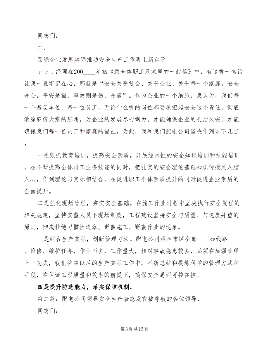 配电公司领导安全生产表态发言稿范文(4篇)_第3页