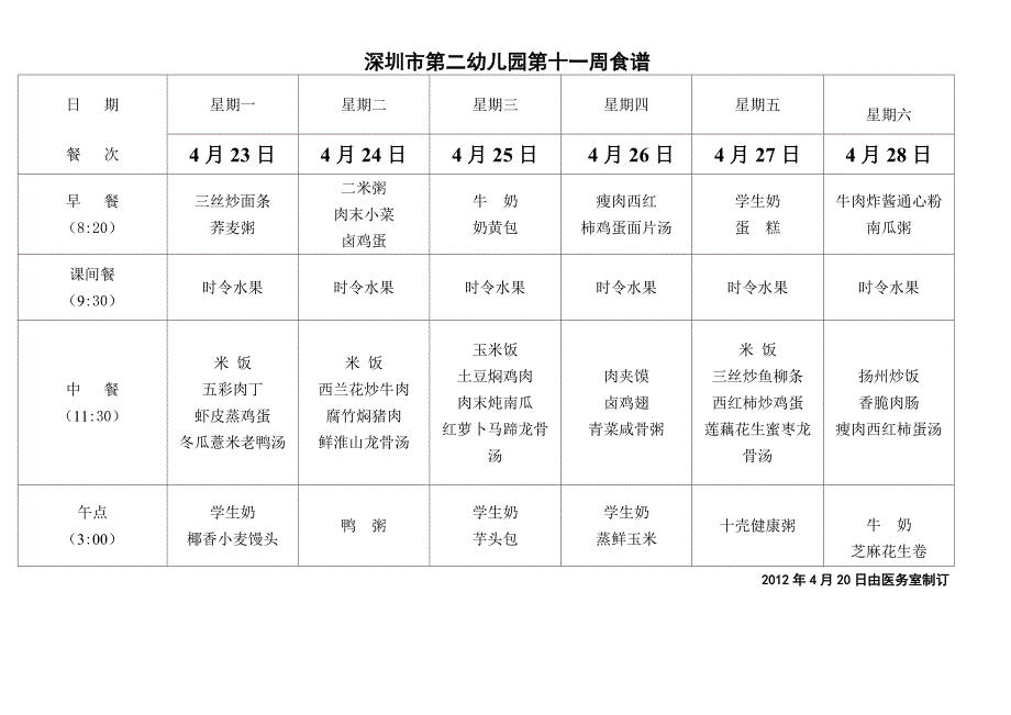 957-深圳市第二幼儿园第十一周食谱.doc_第1页