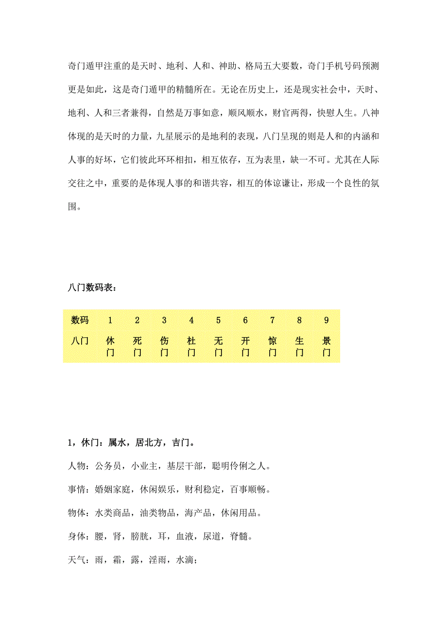 奇门遁甲手机号码预测吉凶八门含义_第1页