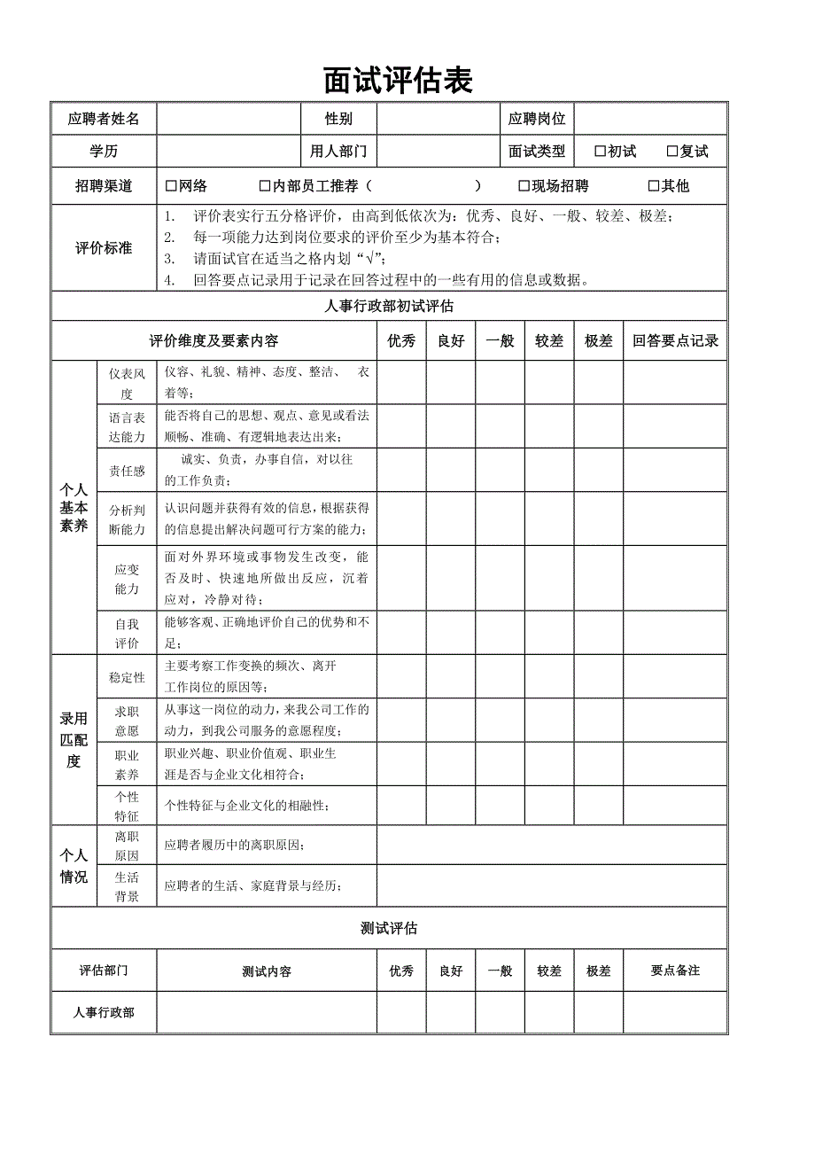 面试评估表表_第1页