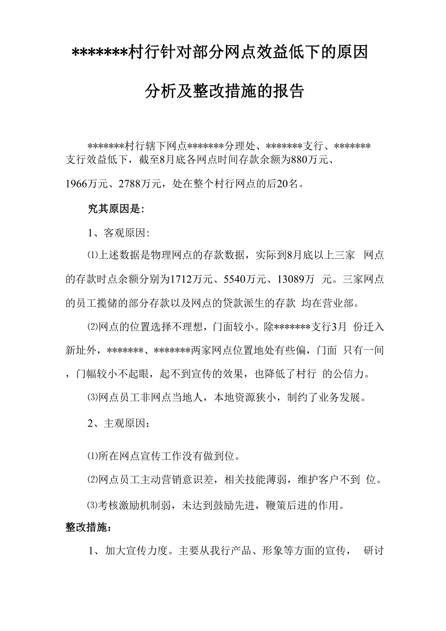 银行网点效益低下原因及整改措施_第1页