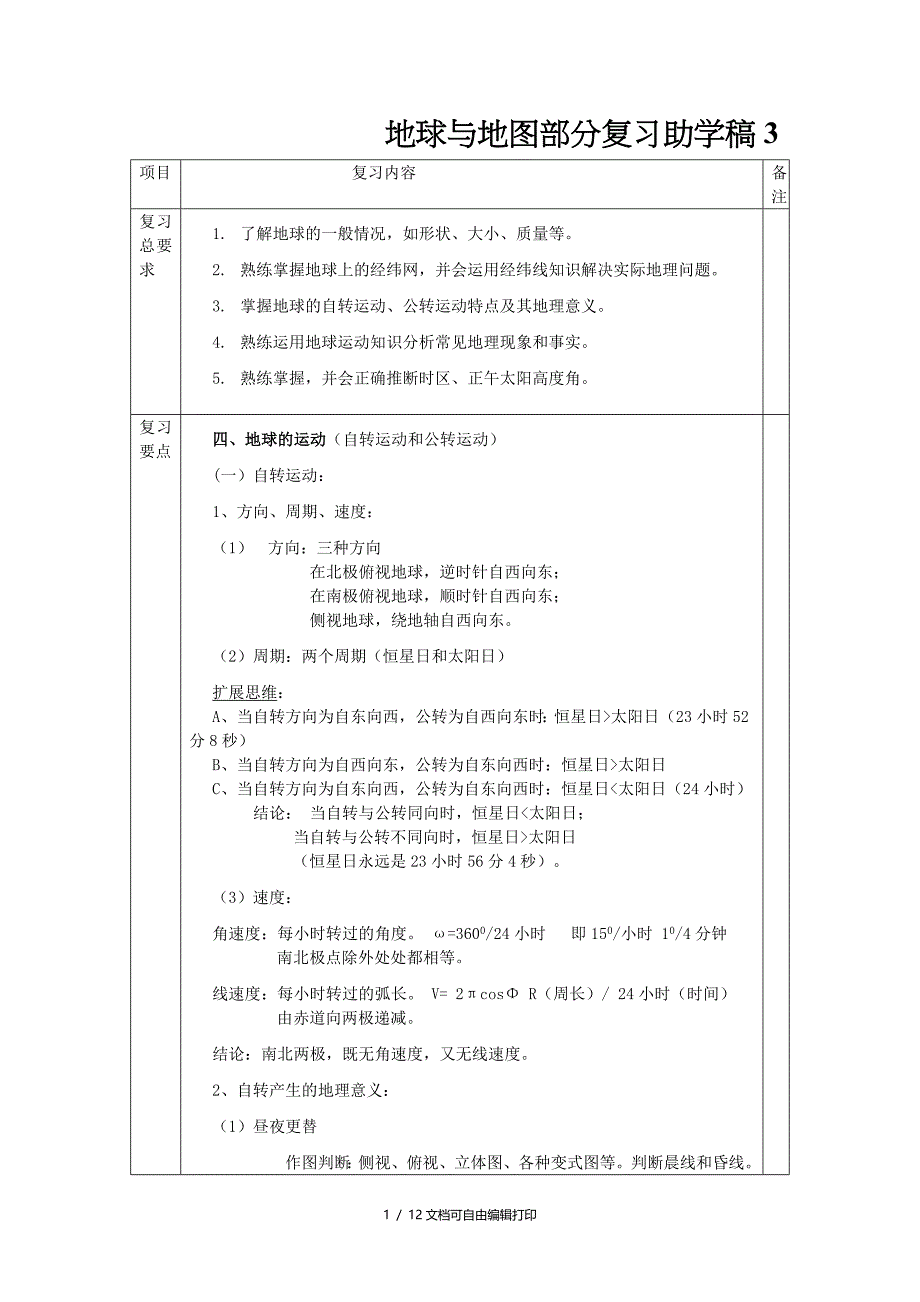 地球与地图部分复习助学稿_第1页