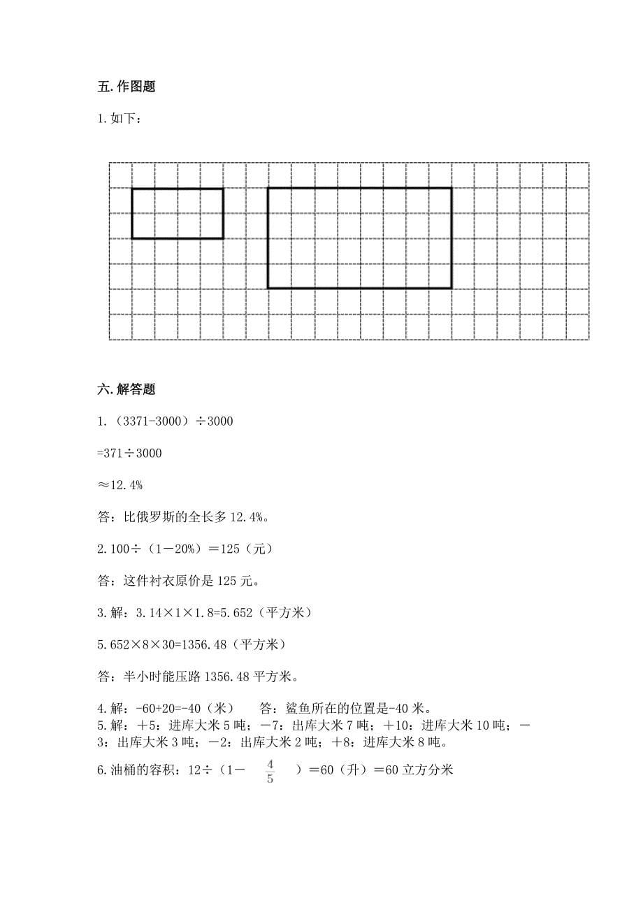 小学六年级下册数学期末测试卷及参考答案【研优卷】.docx_第5页