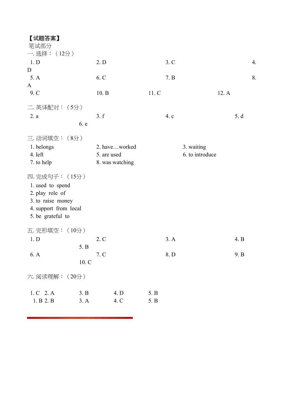 初二英语下册期末试卷(DOC 5页)_第5页