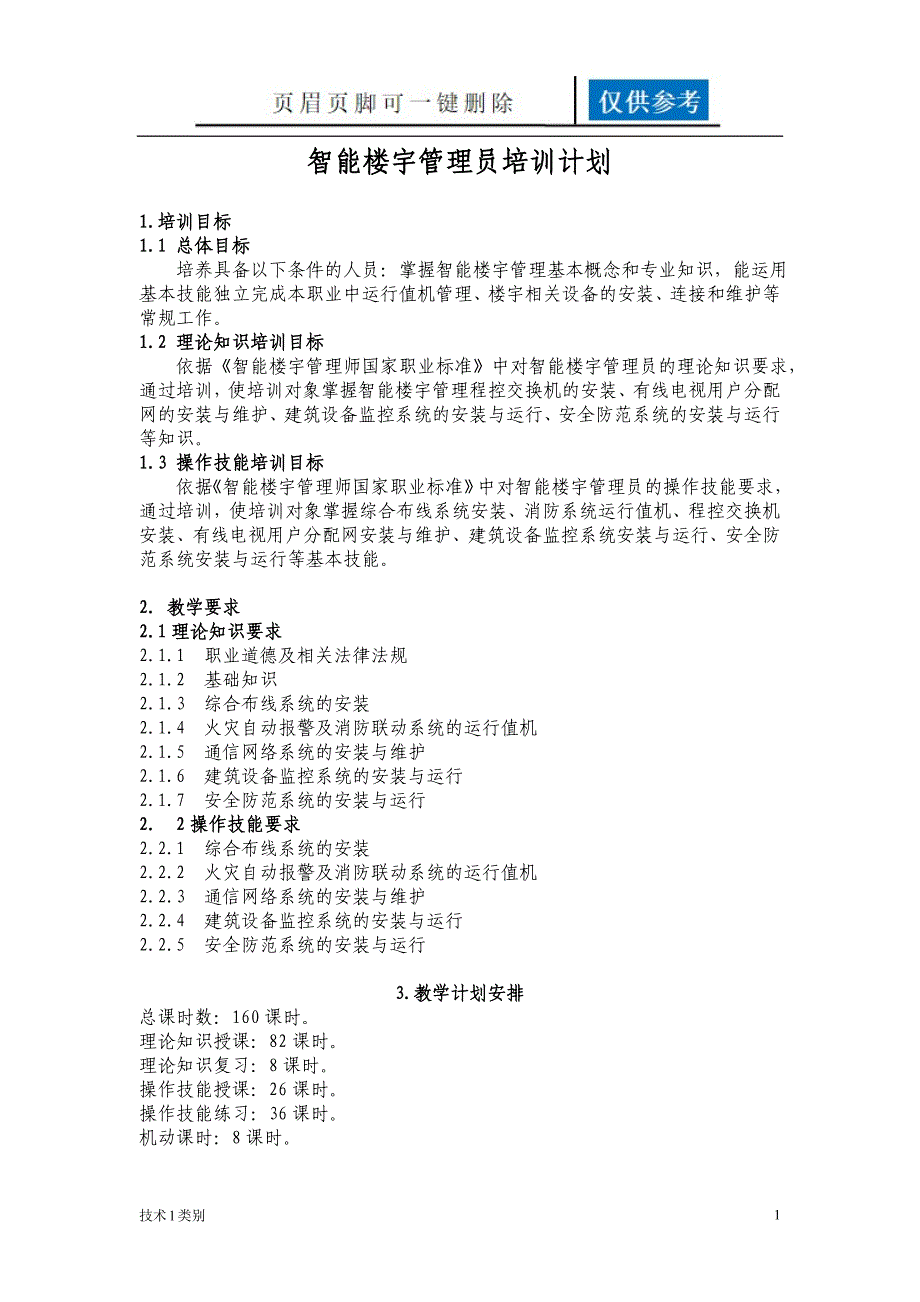 智能楼宇管理员培训计划和大纲学习类别_第1页