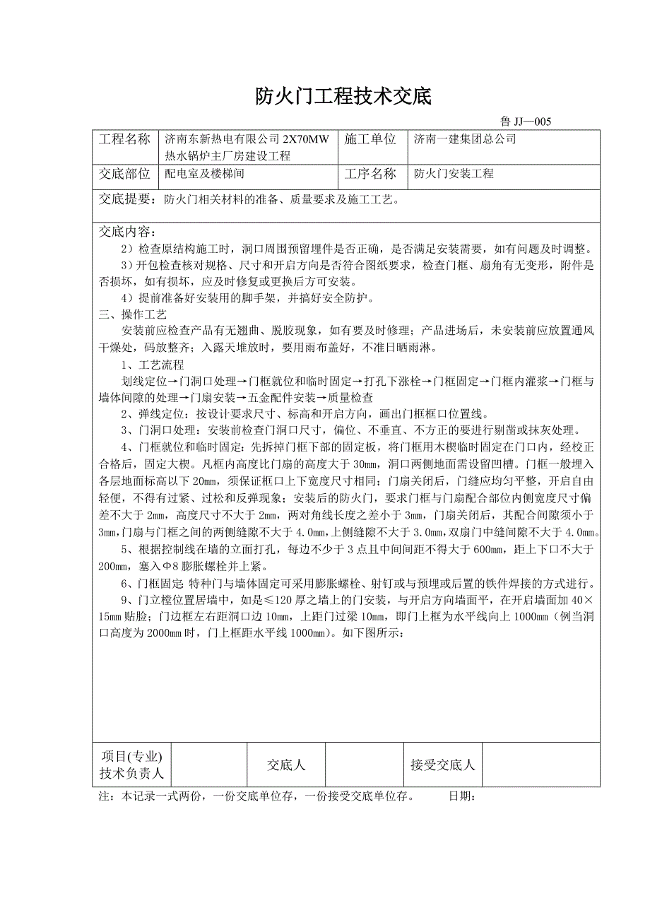 锅炉房配电室及楼梯间防火门安装技术交底_第2页