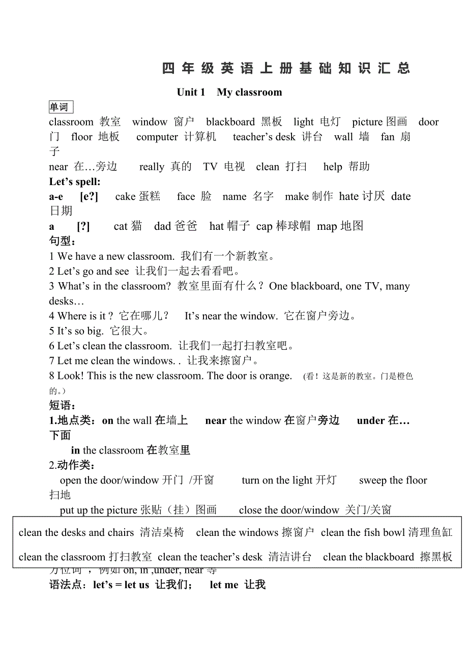 pep小学四年级英语上册各单元知识点归纳_第1页