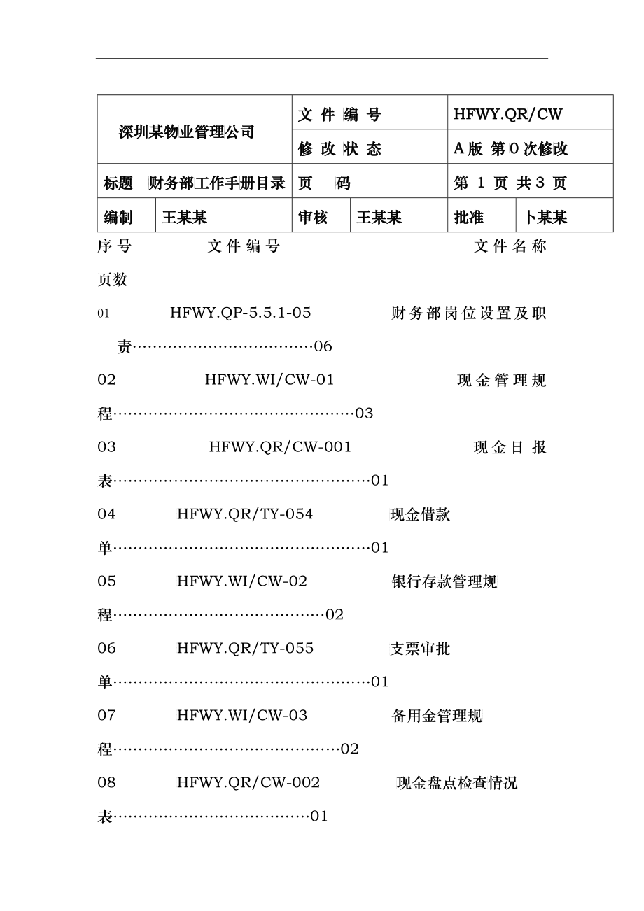 深圳市某物业管理公司财务部工作手册_第1页