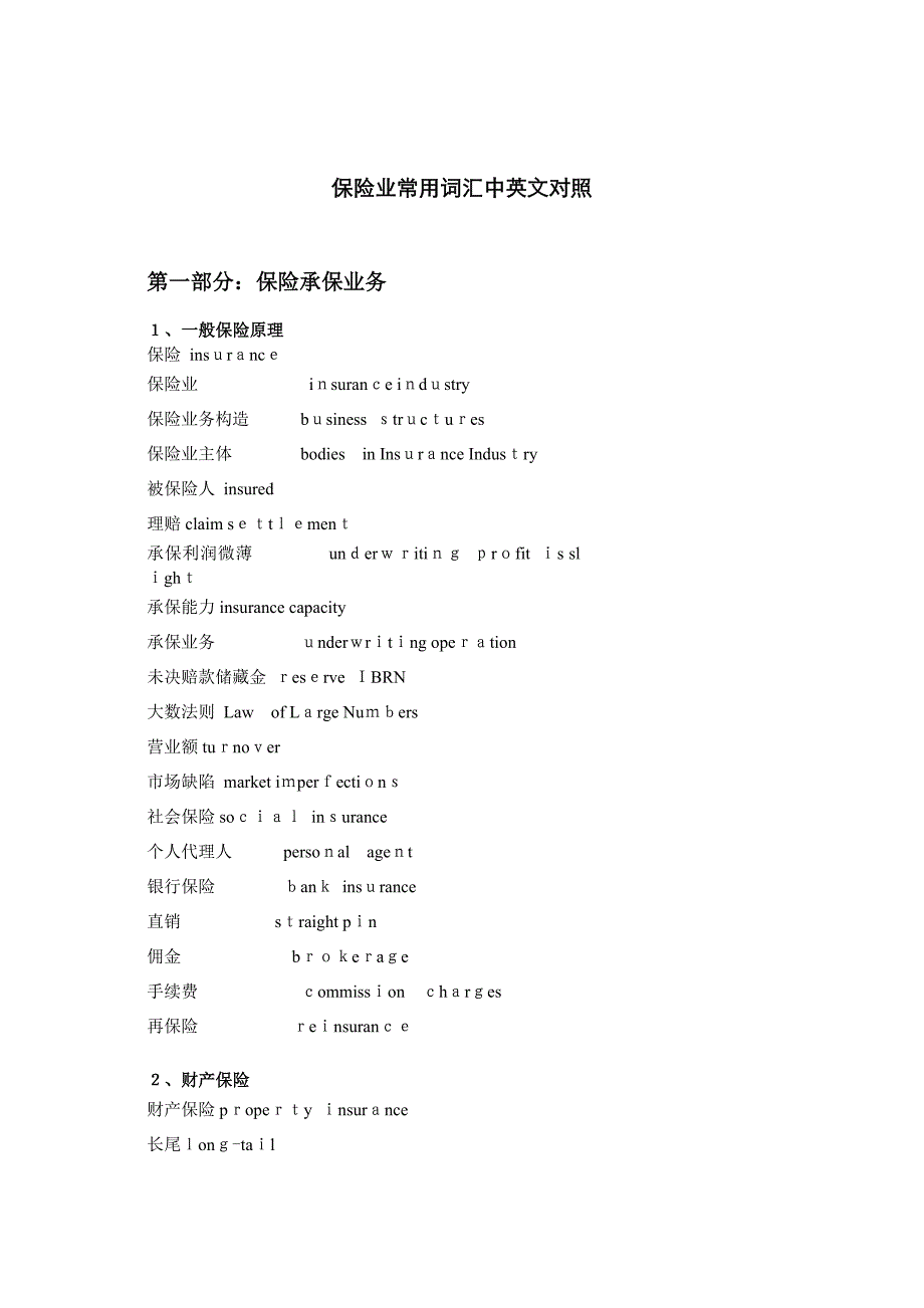 保险业常用词汇中英文对照_第1页