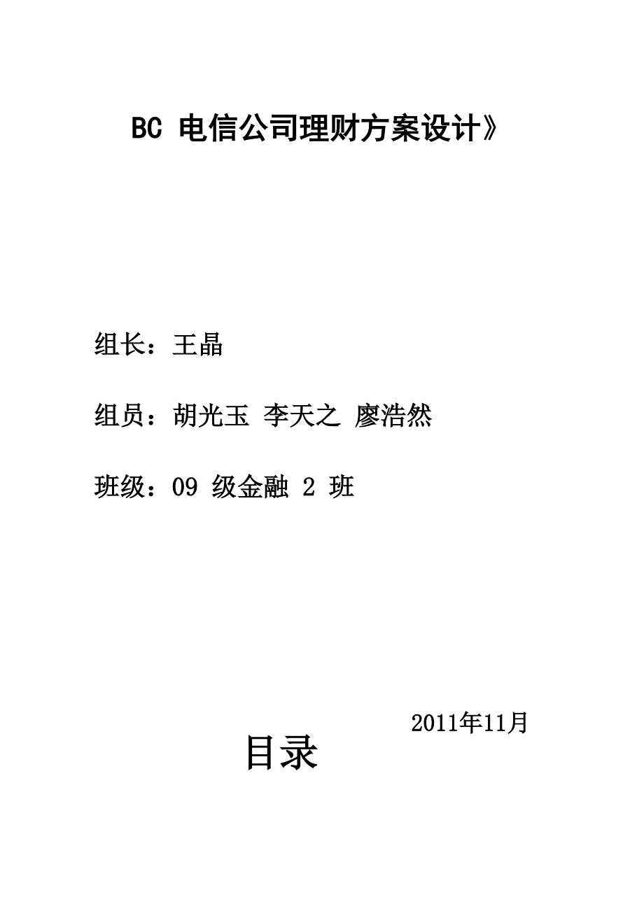 BC电信公司理财方案_第1页