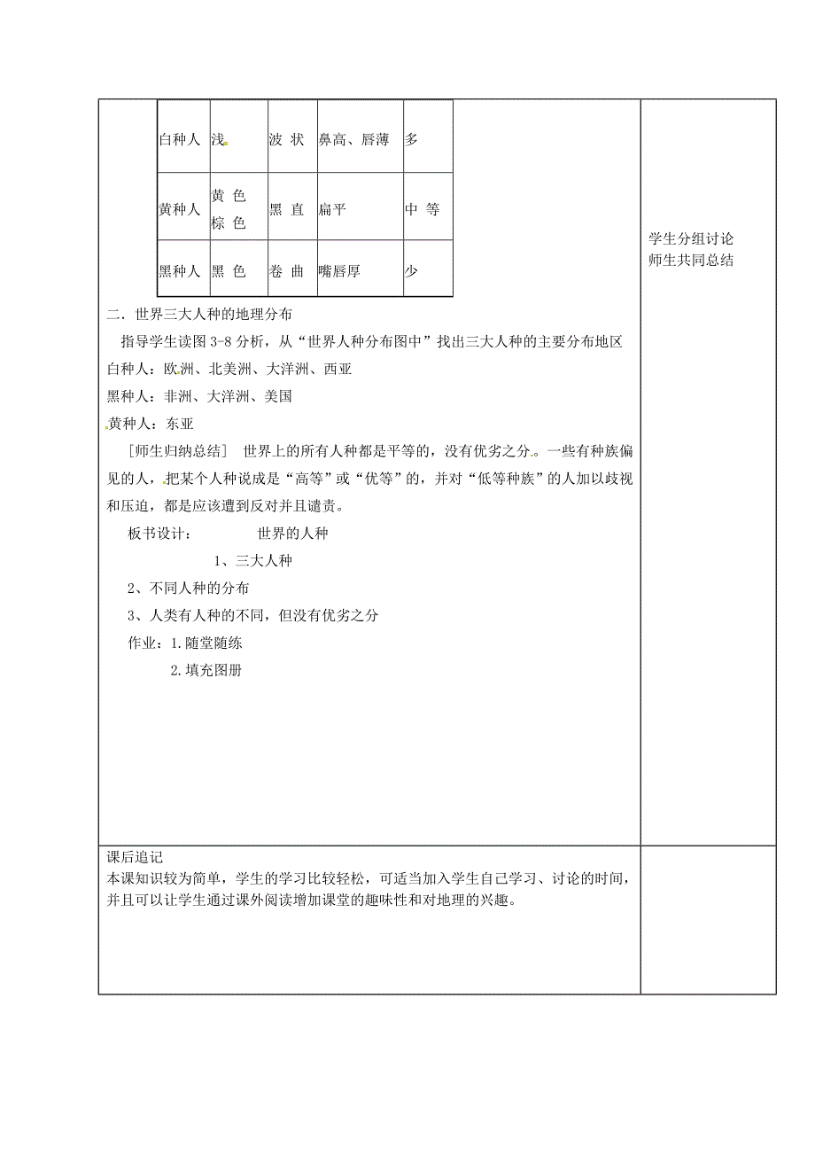 江苏省徐州市铜山区七年级地理上册3.2世界的人种教案新版湘教版1016446_第2页