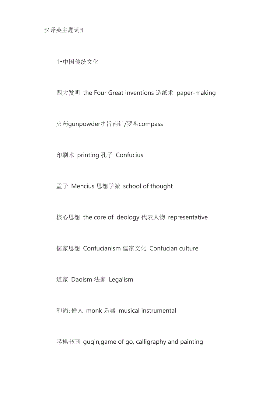四级翻译汉译英主题词汇_第1页