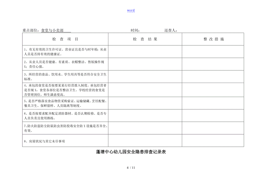 蓬塘中心幼儿园教育安全系统隐患排查记录簿表_第4页