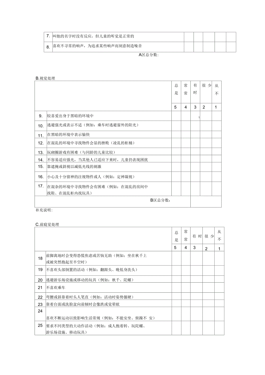 新版感觉统合评定量表_第2页