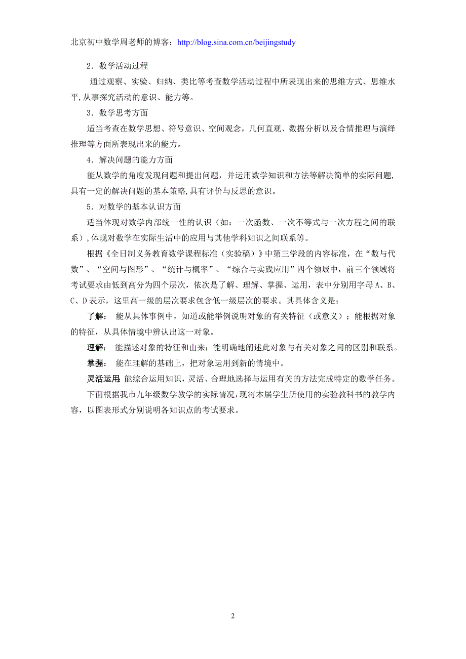 2013年江苏省泰州市初中毕业、升学统一考试大纲（数学）.doc_第2页