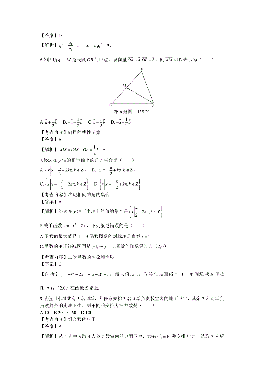 2015山东春季高考数学真题_第2页