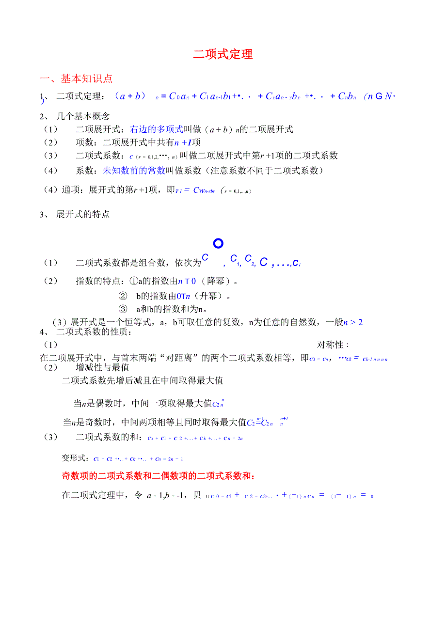 二项式定理知识点及典型题型总结强烈推荐_第1页