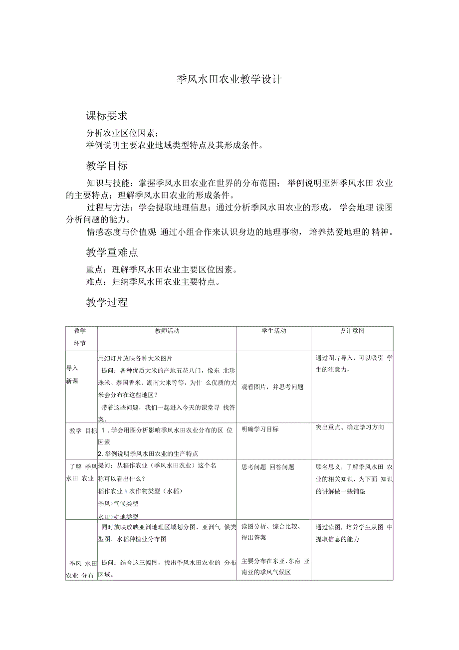 季风水田农业教学设计_第1页