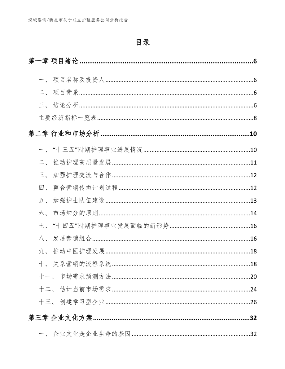 新星市关于成立护理服务公司分析报告