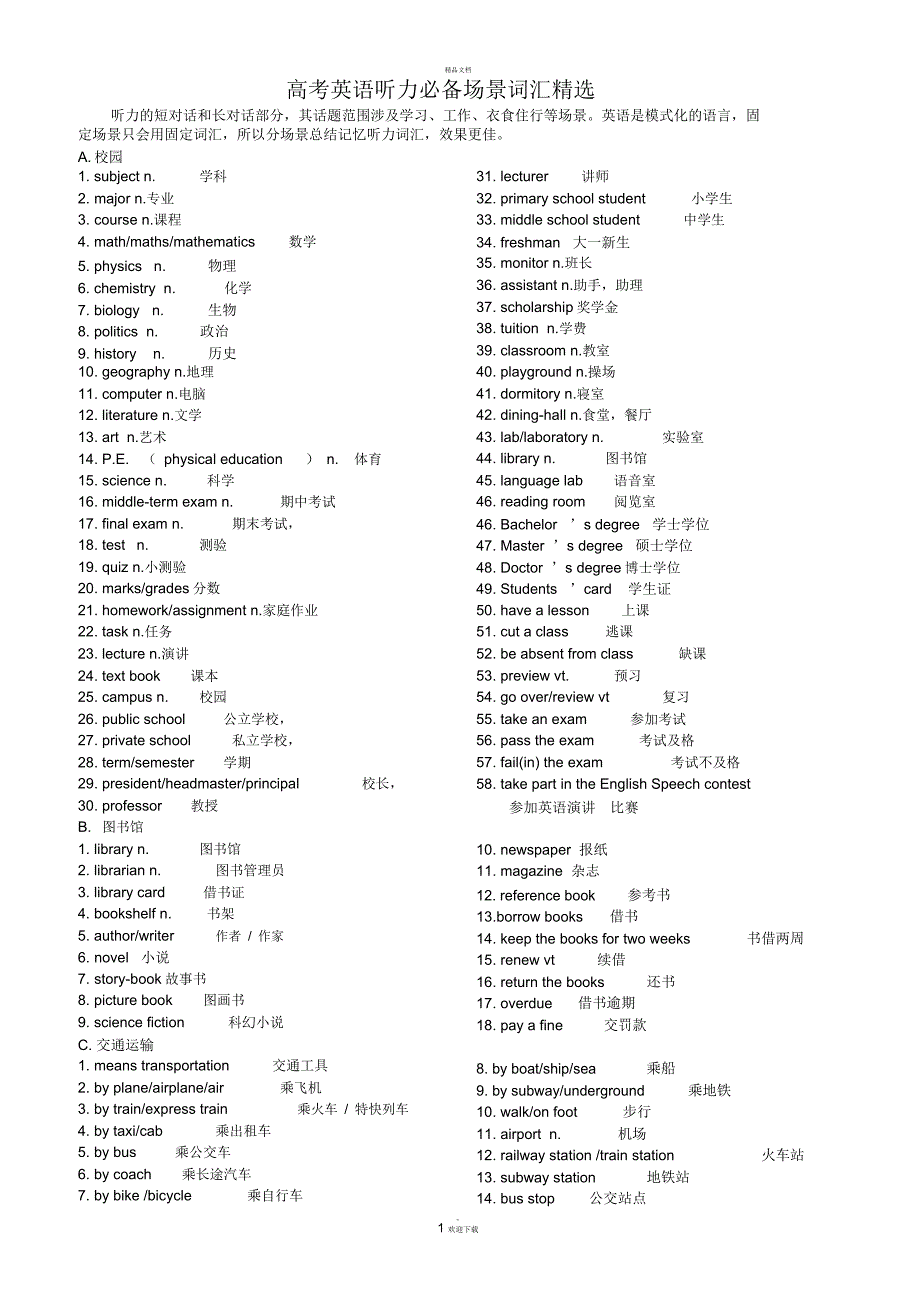 高考听力常见及高频单词(最完整)_第1页