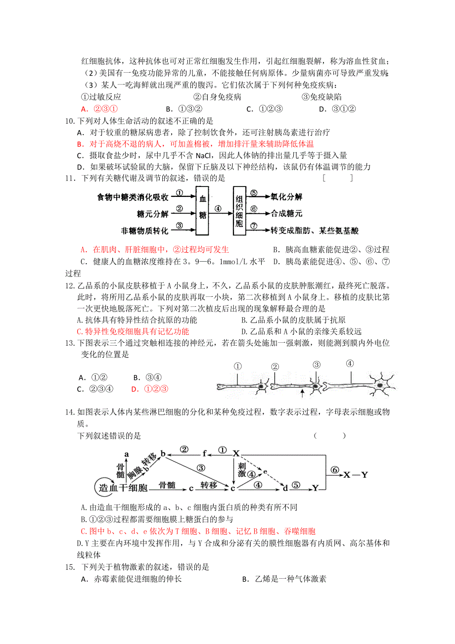 江苏省南京师大附中2012届高二生物第一学期期末考试新人教版_第2页