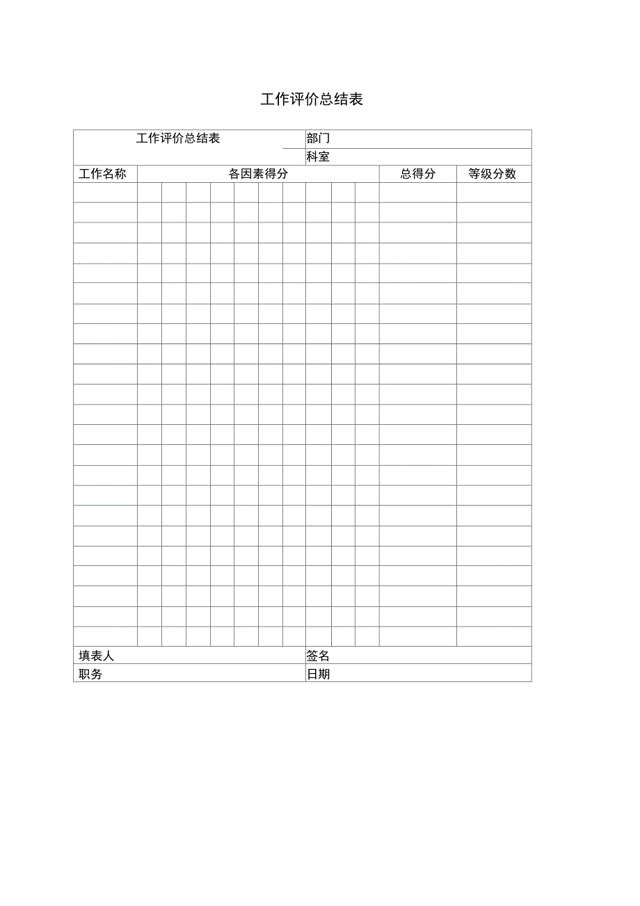 工作评价总结表表格格式_第1页