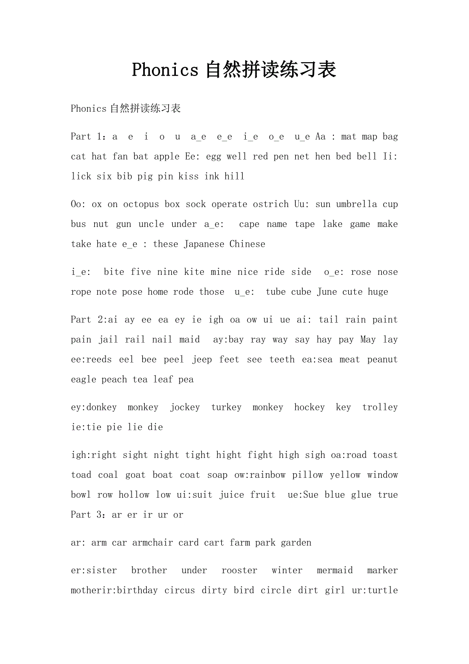 Phonics自然拼读练习表_第1页