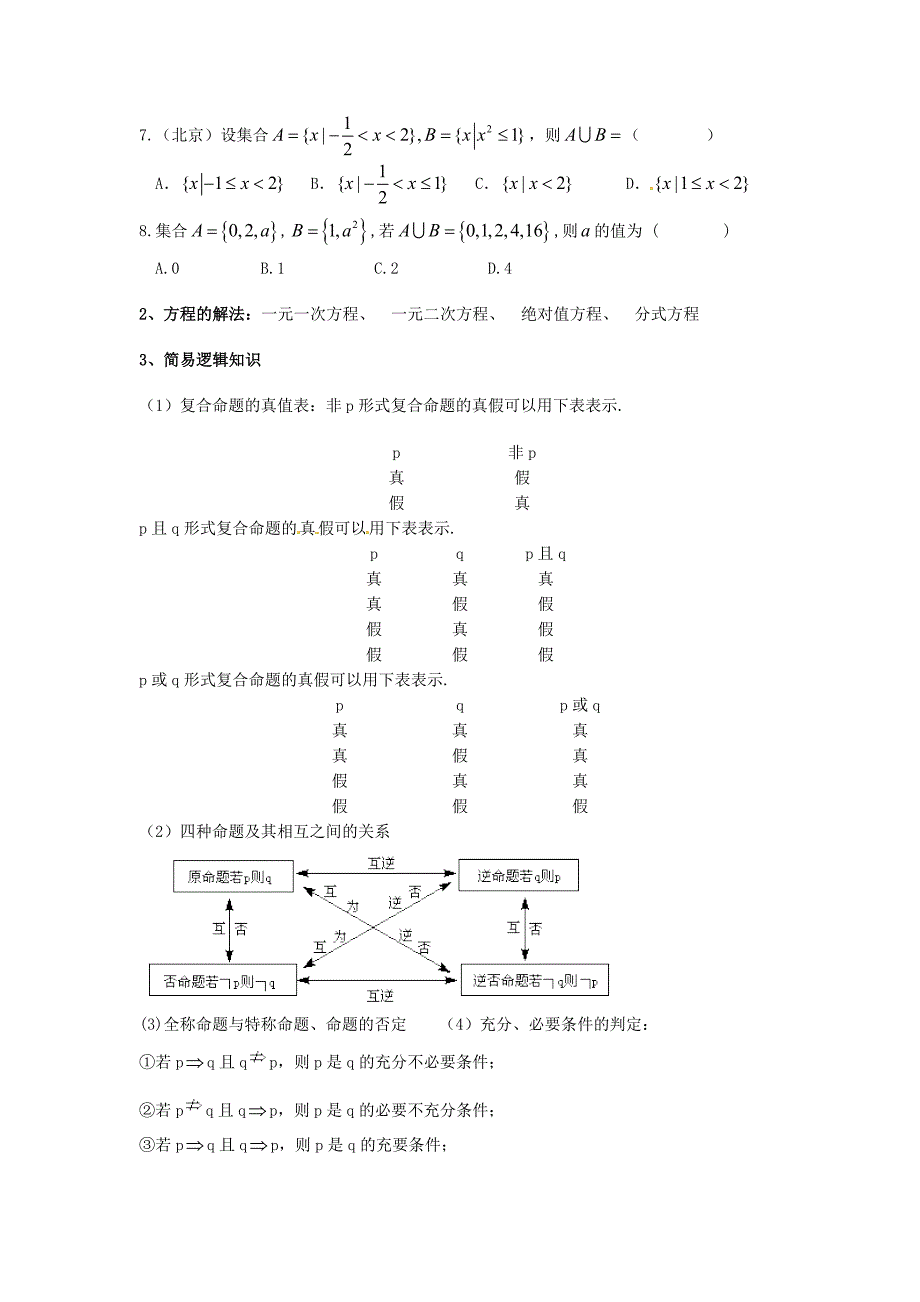 最新广东省广雅中学高考数学【第一章】集合与常用逻辑用语练习及答案_第2页