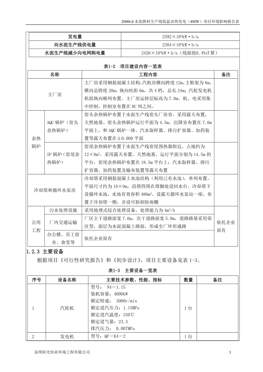 罗平县玉马水泥有限责任公司2000t_d水泥熟料生产线低温余热发电（4MW）项目环评报告.doc_第3页