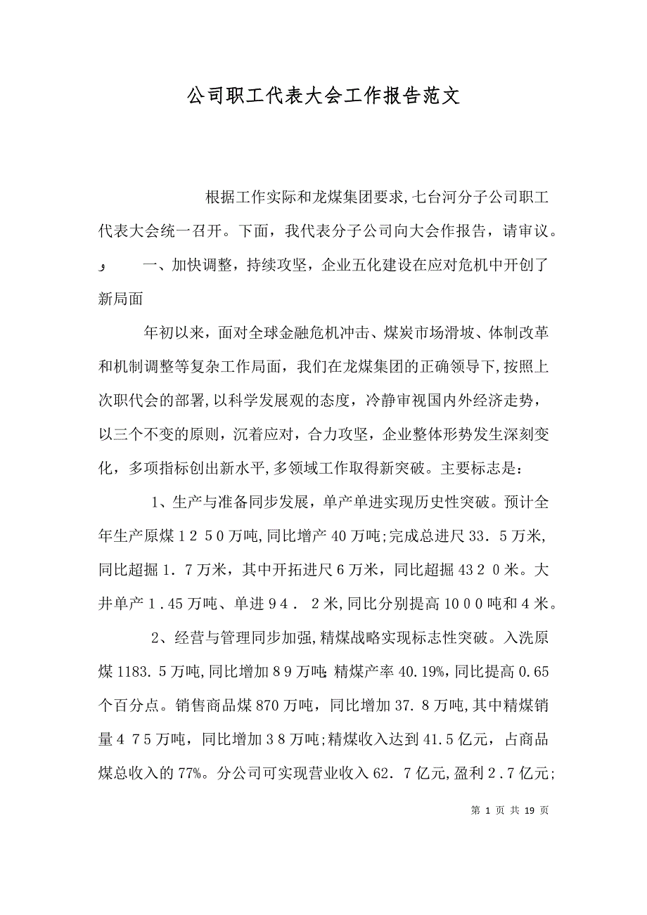 公司职工代表大会工作报告范文_第1页