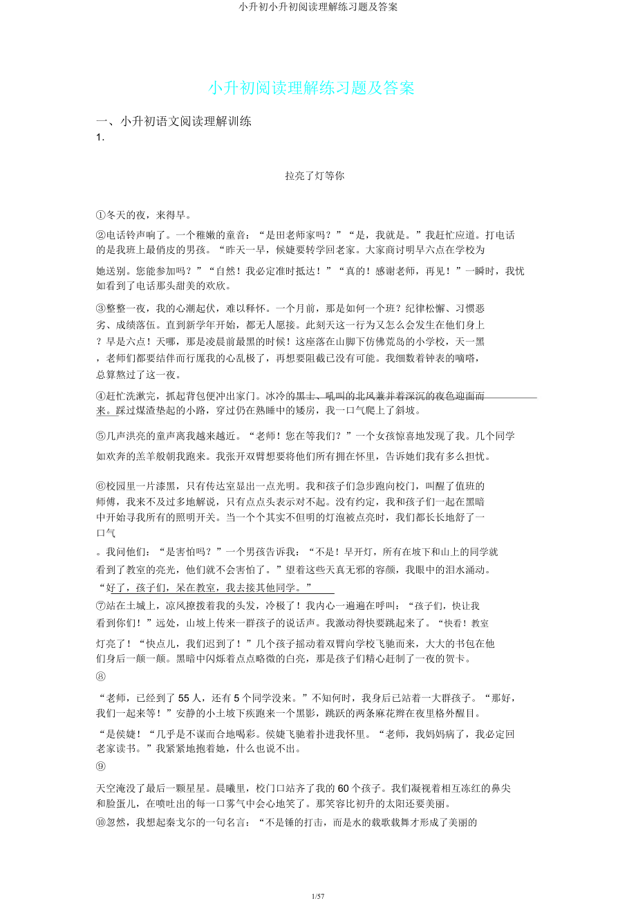 小升初小升初阅读理解练习题.docx_第1页