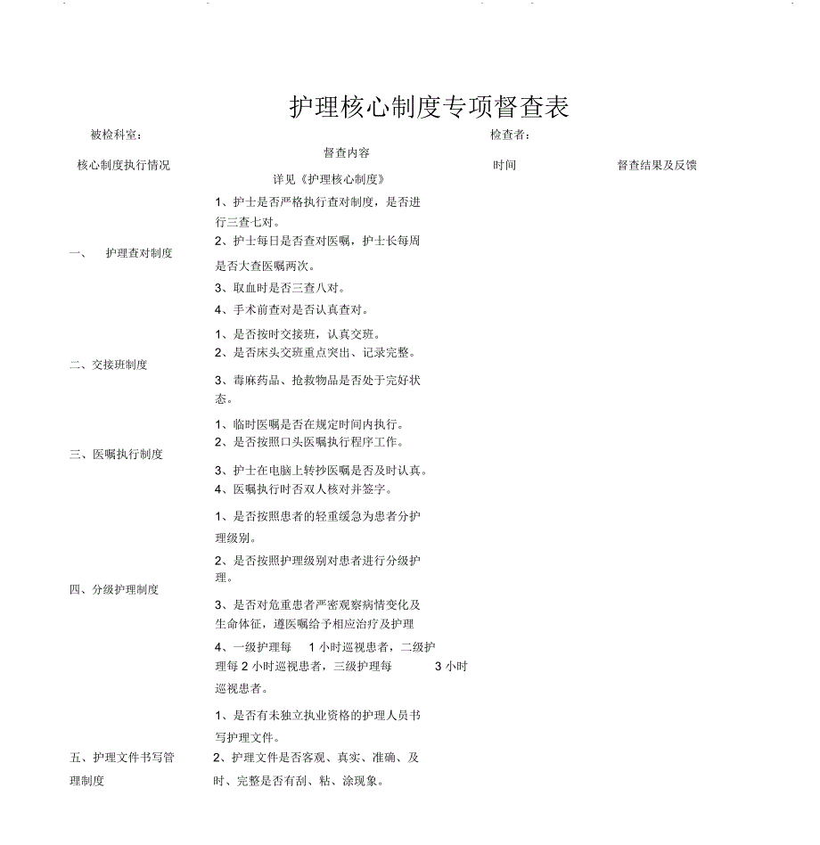 护理核心制度考核表_第1页