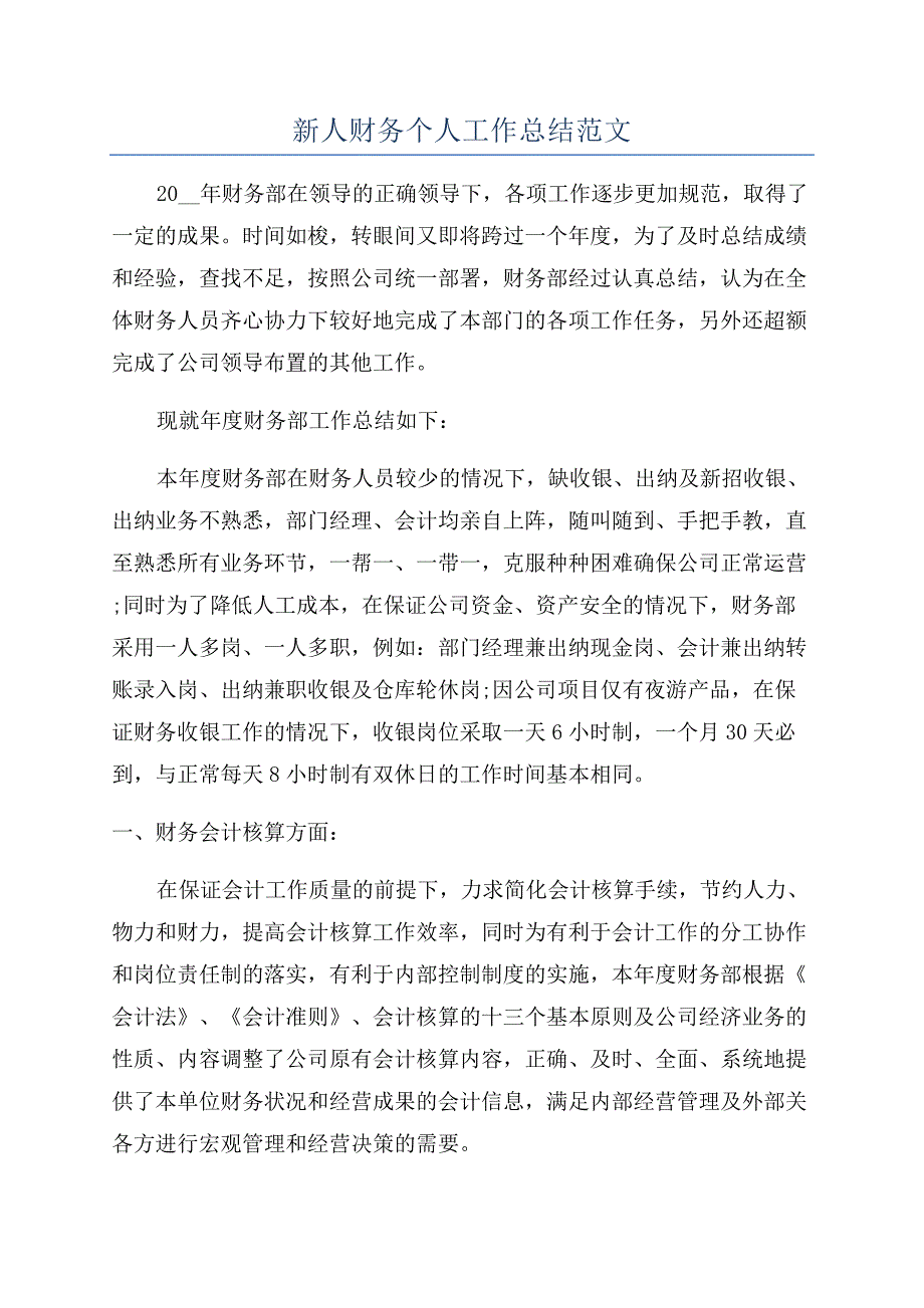 新人财务个人工作总结范文.docx_第1页