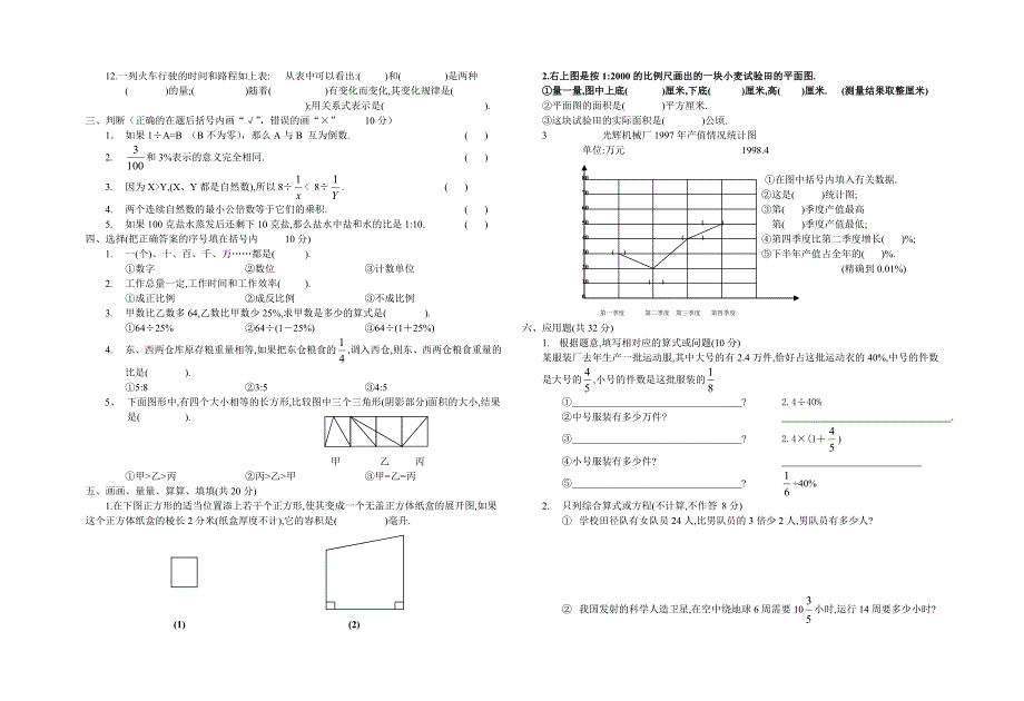 一九九八年南阳市宛城区小学六年级调研考试_第2页