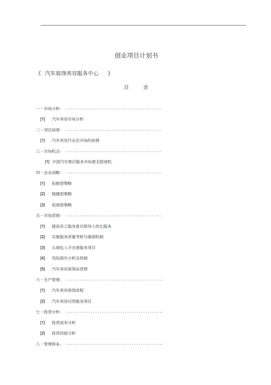 汽车美容装饰创业项目计划书_第1页