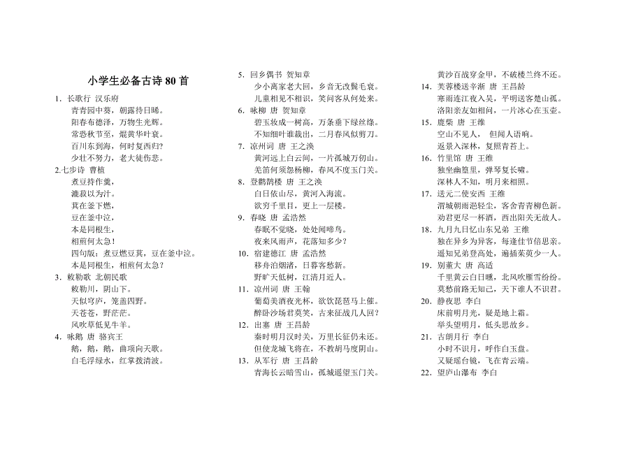 小学生必备古诗80首_第1页