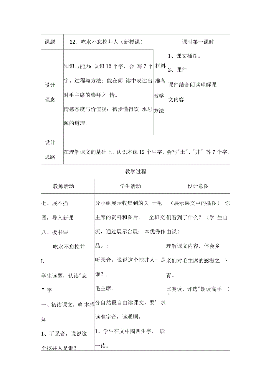 一年级下语文教案22吃水不忘挖井人鲁教版_第2页