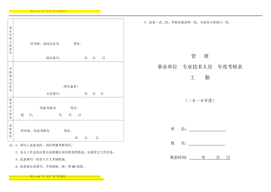 事业单位人员年度履职考核表.doc_第1页