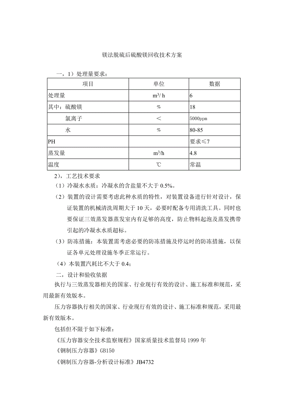 镁法脱硫后硫酸镁回收技术方案_第1页