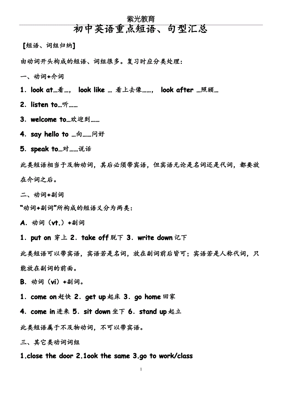 初中英语重点句型、短语(中考必背!)_第1页