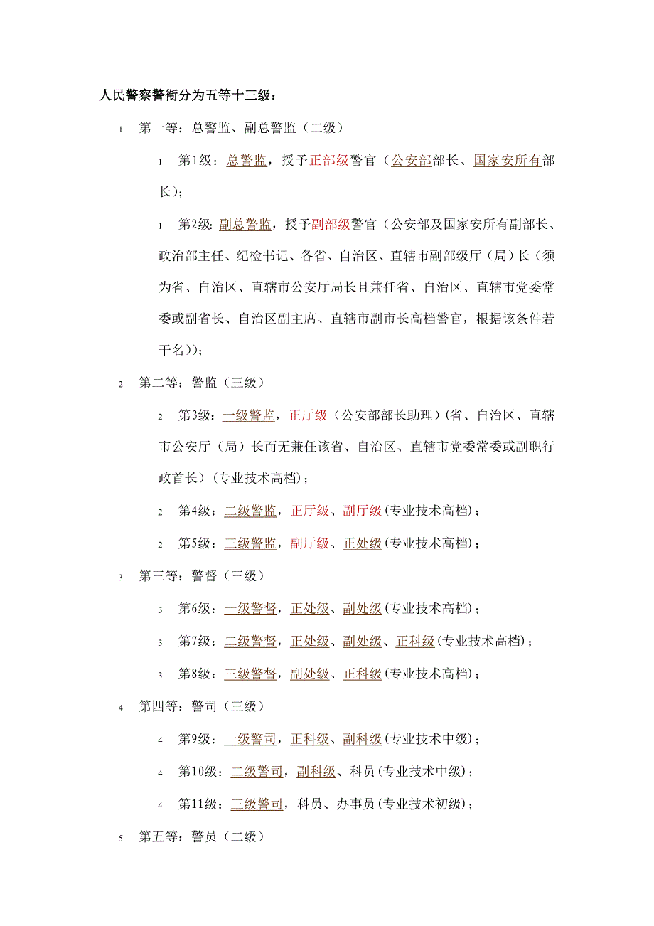2023年人民警察的警衔分为五等十三级_第1页