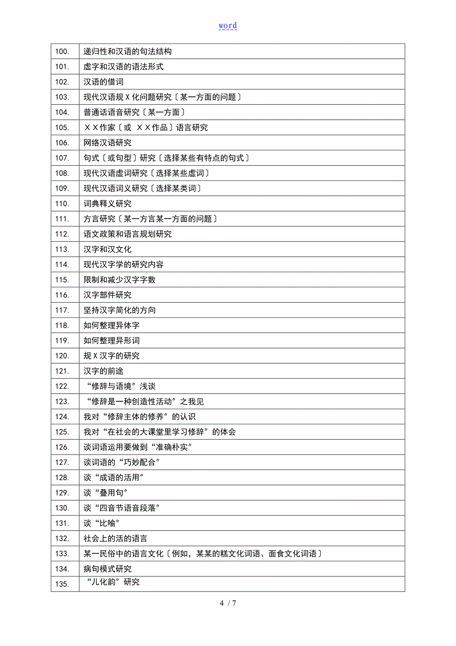 中文系毕业论文汉语方向论文参考选的题目_第4页