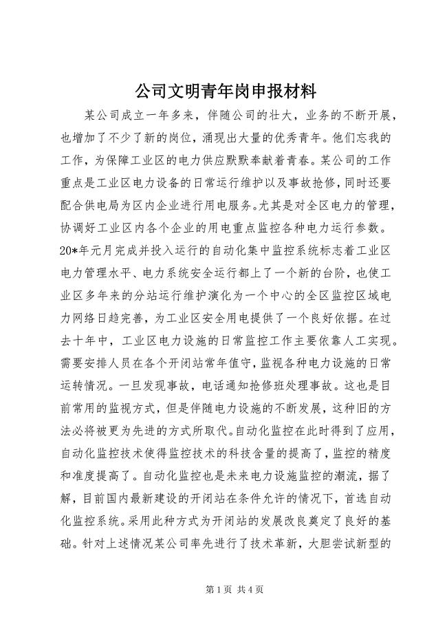 2023年公司文明青年岗申报材料.docx