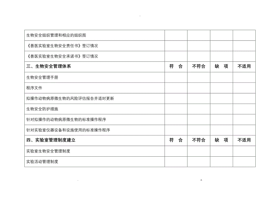 动物病原微生物实验室生物安全检查表_第2页